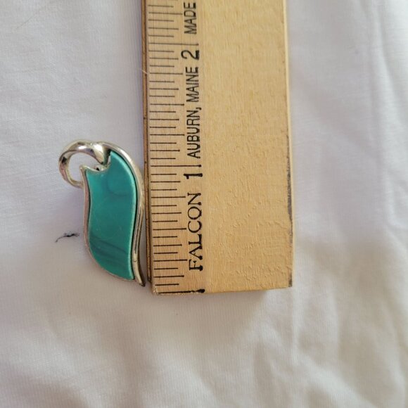 Vintage Coro Silver & Turquoise Clip-On Earrings Abstract Leaf Design - Picture 4 of 4